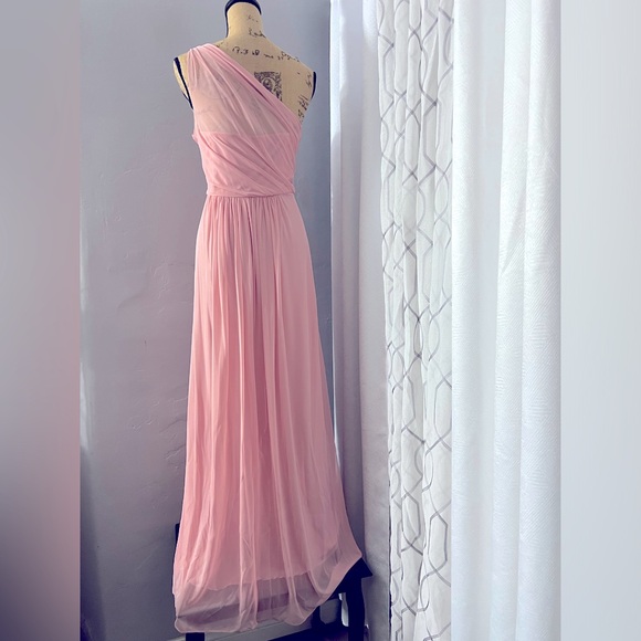 DAVID’S BRIDAL LONG CHIFFON ASYMMETRIC NECKLINE GREEK ROMAN TOGA DRESS SIZE 14 - Picture 5 of 12